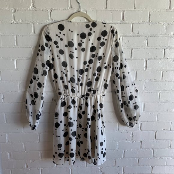 ASOS Women's Cream & Black Long Sleeve V-Neck Polka Dot Mini Dress Size 2 - Picture 5 of 5